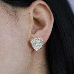 Stud Earrings Hip Hop Micro Pave Round Heart White Zircon For Men Women Rock Style Gold Silver Color Bling Fashion Earring