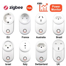 Control Tuya Smart Life ZigBee Socket AU US UK Plug KWh Energy Monitor Metre 16A Timing App Remote Control Works with Google Home Alexa