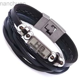 Bangle Hot Sale Brown Black Multilayer Braided Wrap Leather Bracelets For Men Stainless Steel Charm Rock Handmade Bangles Gift ldd240312