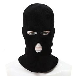 Black Cycling Hood With Three Holes And Double Layered For Men's Face Protection, Knitted Sweater Hat 785436