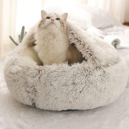 Cat Beds & Furniture Winter 2 In 1 Bed Round Warm Pet House Long Plush Dog Sleeping Bag Sofa Cushion Nest For Small Dogs Cats Kitt257j