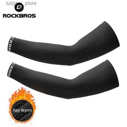 Protective Sleeves ROCKBROS Cycling Arm Sleeves Men Women Breathable Keep Warm Elasticity Windproof Cycling Fleece Arm Warmer For Winter Sports L240312