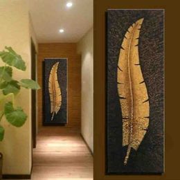 handmade vertical wall canvas art large modern living room Aisle corridor decoration oil painting gold leaf picture home decor287u