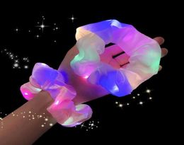 Girls LED Luminous Scrunchies Hair Band Ponytail Holder Headwear Elastic Hairbands Solid Color Hair Accessories 10pcs6563011