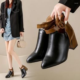 Dress Shoes 2024 Plus Size 35-44 Women Boots Patchwork Ankle Buckle High Heels Booties Winter Zip Zapatos Mujer