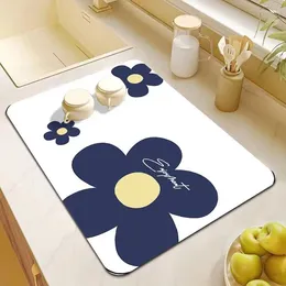 Table Mats Kitchen Faucet Drain Pad Coffee Dish Mat Retro Flower Water Absorbent Drainer Quick Dry Tableware Pads Placemat