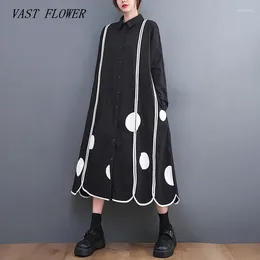 Casual Dresses Long Sleeve Cotton Vintage Polka Dot In For Women Loose Spring Autumn Shirt Dress Elegant Clothing 2024