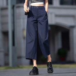 High Waist Wide Leg Pants Spring And Autumn 2023 Fashion Versatile Crop Straight Casual 240309