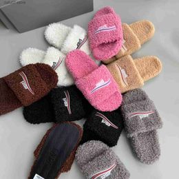 Slippers luxurys Designer Slipper fashion Slide Casual Shoe fluffy sandal black white Winter warm fur fuzzy outdoors house Sliders boxH240312