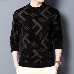 Men's Sweaters High End Luxury Knitted Sweater Autumn Winter O-Neck Letter Sticker Plush Thicken Pullover Korean Fashion Casual Knitwear