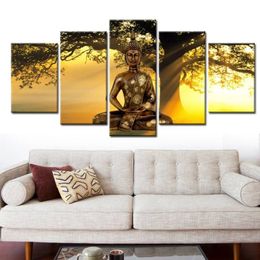 Modern Landscape Canvas Print Modern Fashion Wall Art the Buddha Trees in the Setting Sun for Home Decoration No Frame257u