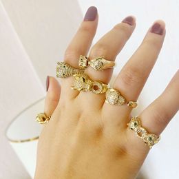 Jewellery Full of Diamonds, Zircon, Leopard Head Ring, Female Niche Light Luxury Hand Adorned Gold Ring R31