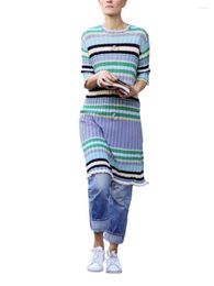 Casual Dresses Women's Spring Autumn Midi Dress 3/4 Sleeve Crewneck Knit Striped For Party