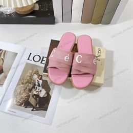 2024 top Woody slippers sandals womens Mules flat slides Light tan beige white black pink Lettering canvas slippers womens summer outdoor indoor brand scuffs loafer