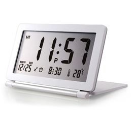 LCD Display Desk Silent Digital Folding Temperature Alarm Clock Flip Travel Electronic Home Office Mini Calendar269W