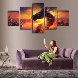 5pcs set Shiny Dragon Wall Art Oil Painting On Canvas No Frame Animal Impressionist Paintings Picture Living Room Decor365v