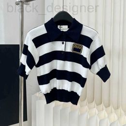 Women's T-Shirt designer Early spring new Miu Nanyou Gaoding Korean style college Polo collar with contrasting stripes short sleeved sweater W8CQ