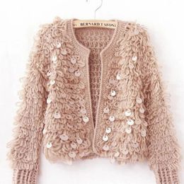 Autumn Winter Korean Women Tassel Mohair Cardigans Sweater Coat Female Long Sleeve Sequins Cardigans Jacket Tricot Femme Tops 240227