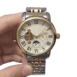 luxury Men Watches Top Brand Moon Phase business mens Designer watch Full Stainless Steel band Mechanical Automatic 42mm Gold wris228W