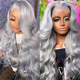 13x4 13x6 Transparent Grey Front Coloured Human Hair Wig Brazilian Body Wave 613 Lace Frontal Wigs for Women