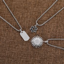 Silver Necklaces 50cm Necklaces Women Full Diamond Jewelry Chevron Cross Pendant Pave Zircon Dog Tag Necklace Sunflower Peace