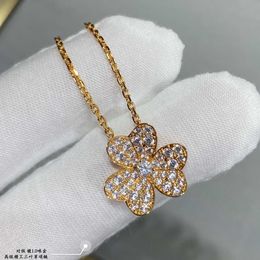 V Necklace High version V-gold plated 18K Colourful gold lucky grass petals full of diamond clover collarbone chain single flower pendant collarbone chain