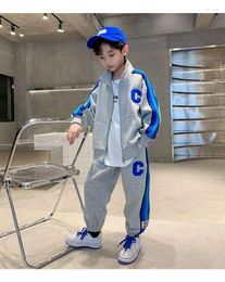 Clothing Sets Teenage Boy Suit 2024 Girls' Children's Spring And Autumn Sports Clothes Handsome Cardigan Top Pants Casual Two-piece Set