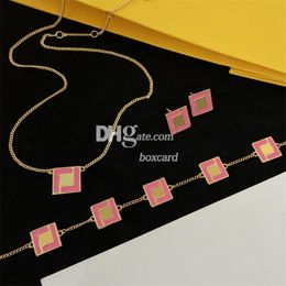 Designer Square Matal Earring Bracelet Necklace Sets Luxury Gold Chain Bracelets Necklaces Letter Plated Studs
