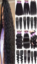 Brazilian Virgin Hair Bundles With Closure Deep Wave Human Hair Weaves With Lace Closure Unprocessed Malaysian Peruvian Hair Exten4597145