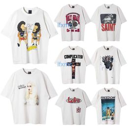 Saint Michael Cho Cartoon Character Print Short Sleeved Vintage Distressed Loose Round Neck Pullover T-shirt HHLB