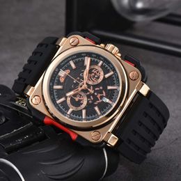 Top luxury brand men's watch Quartz movement Square metal bezel dial display calendar