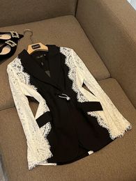 HIGH STREET 2024 est Fashion Designer Jacket Womens Stylish Color Block Lace Patchwork Blazer 240301