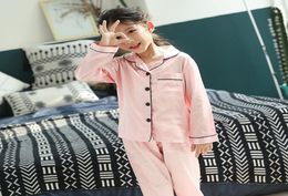 Spring Autumn Children Long Sleeve Pajamas Sets Satin Silk Sleepwear Teenage Pyjamas Girls Turndown Collar Pijama Y2007046851271