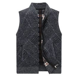 Winter Mens Sweater Vests Thick Fleece Knitted Cardigan Waistcoat Male Casual Sweater Vest for Men Sleeveless Mens Clothes 240312