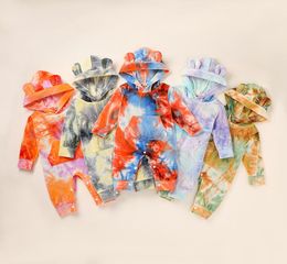 kids clothes girls boys Tie dye hooded Rompers infant Golden velvet Gradient Jumpsuits Spring Autumn fashion baby Climbing clothes8137969