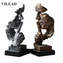 VILEAD 32cm Resin Silence is Gold Mask Statue Abstract Ornaments Statuettes Mask Sculpture Craft for Office Vintage Home Decor T20260t