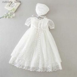 Girl's Dresses HAPPYPLUS Vintage Christening Dress for Baby Girl Frocks Lace Baby Shower Dress for Baptism Second First Birthday Outfit Girl L240311