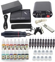 Complete Tattoo Kit Motor Pen Rotary Machine Gun Colour Inks Power Supply Needles set 14 pigments ink3067728