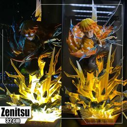 Action Toy Figures Demon Slayer Anime Action Figures Agatsuma Zenitsu GK Statue Scene Figure Kimetsu no Yaiba Figurine 32cm ldd240312