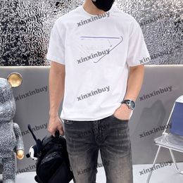 xinxinbuy Men designer Tee t shirt 2024 emboss letter printing short sleeve cotton women Grey black white M-3XL