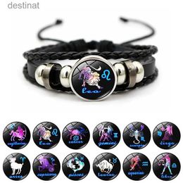 Beaded 12 Zodiac Signs Constellation Charm Bracelet Men Women Fashion Multilayer Weave leather Bracelet Bangle Birthday Gifts-1L24213
