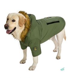 Army green Winter Warm big large Dog Pet Clothes hoodie fleece golden retriever dog cotton Padded jacket coat clothing for dog234v
