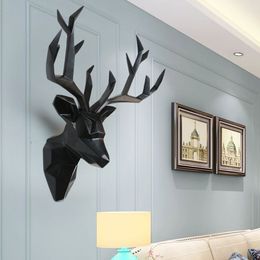 MGT Large 3D Deer Head Statue Sculpture Decor Home Wall Decoration Accessories Animal Figurine Wedding Party Hanging Decorations 2238K