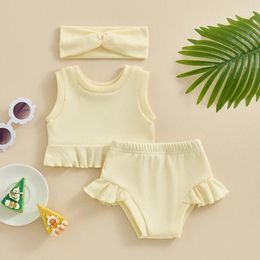 Clothing Sets Baby Girls 3Pcs Summer Outfits Sleeveless Tank Tops Ruffle Shorts Headband Set Born Clothes