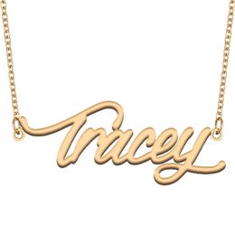 Tracey Name Necklace Custom Nameplate Pendant for Women Girls Birthday Gift Kids Best Friends Jewellery 18k Gold Plated Stainless Steel