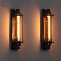 Modern industrial style design black iron wall lamp American Loft paint restaurant decoration LED E27 light tube warm light 220V246S