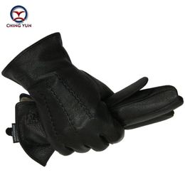 Winter men deer skin leather gloves male warm soft black sewing design men mittens imitate rabbit hair 70% wool lining-07 LJ201221223E