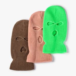 Autumn Cycling Face Masks For Men Women, Acrylic Solid Color Three Hole Knitted Hats, Autumn And Winter 557509