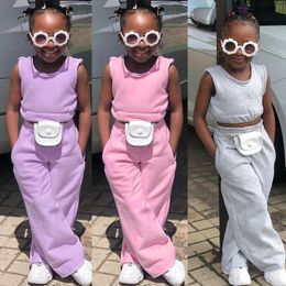 Kids Tales Summer Essentials Little Baby Girls Clothing 2Pcs Sets Sleeveless Crop TopsLoose Pants Toddler Children Suits 1-8Y 240311