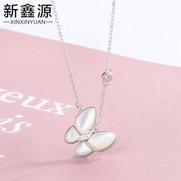 V Necklace S925 Silver Plated 18K White Beige Butterfly Necklace for Womens collarbone Simple and Elegant Personalised and Versatile Unique Design Pendant